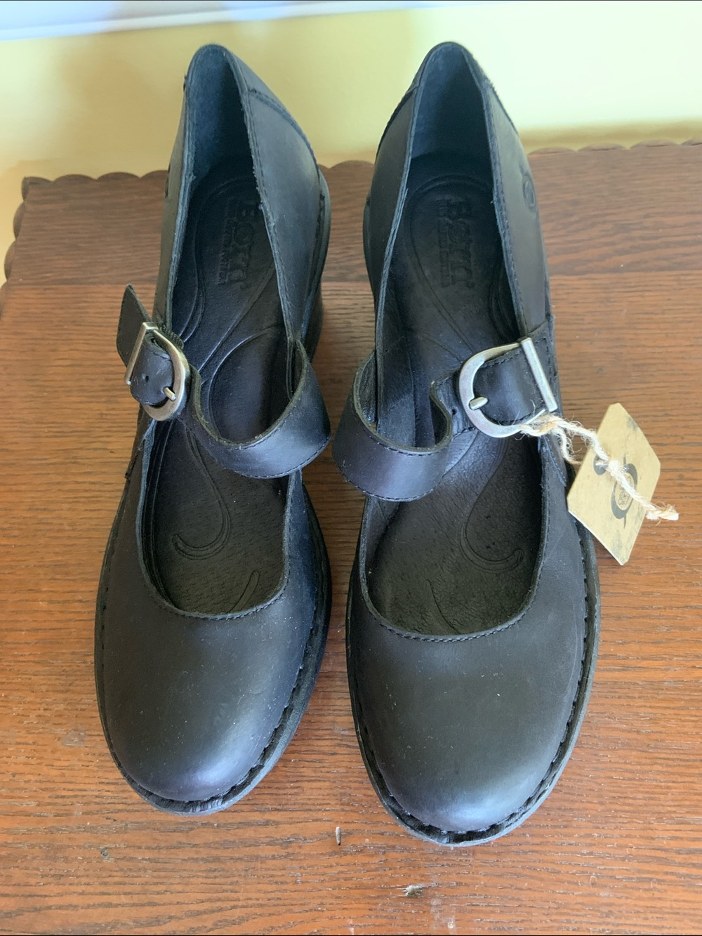 New Born Black Leather Mary Jane Chucky heels with Buckle Strap Size 7 M
